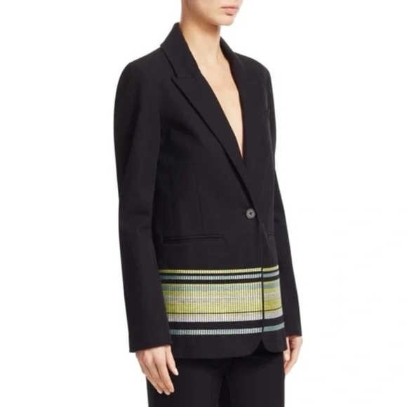 Derek Lam 10 Crosby Embroidered Hem Blazer Jacket Black Stretch Cotton Size 0 - Picture 2 of 12
